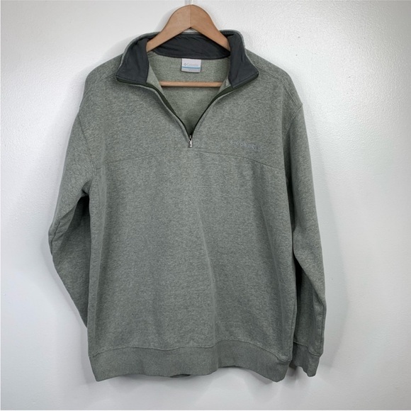Columbia Sweater‎ Mens Large Green Mock Neck Pullover 1/4 Zip - Picture 1 of 5